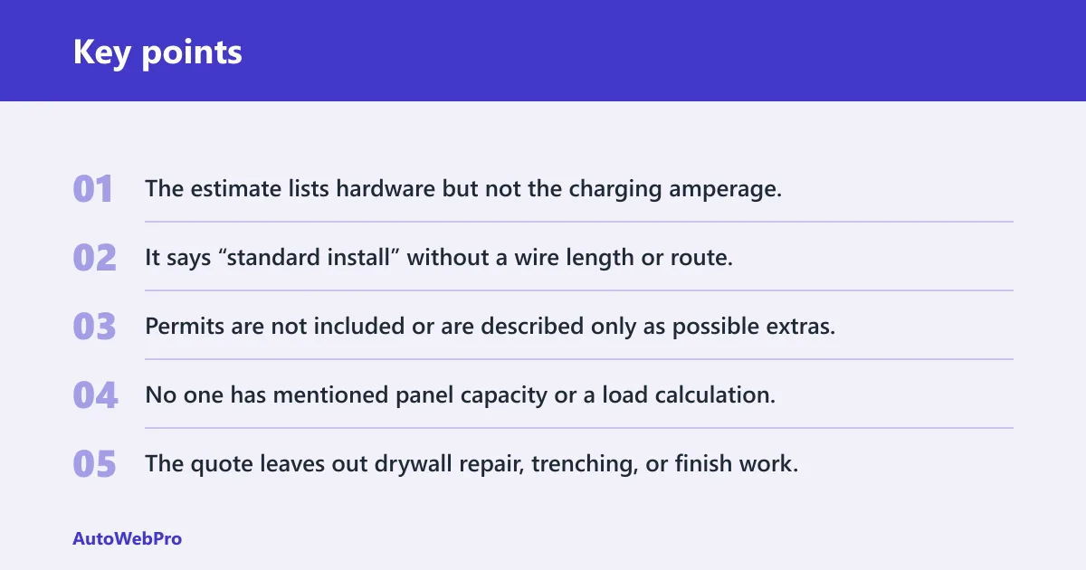 Key points: Home charger quote decoder