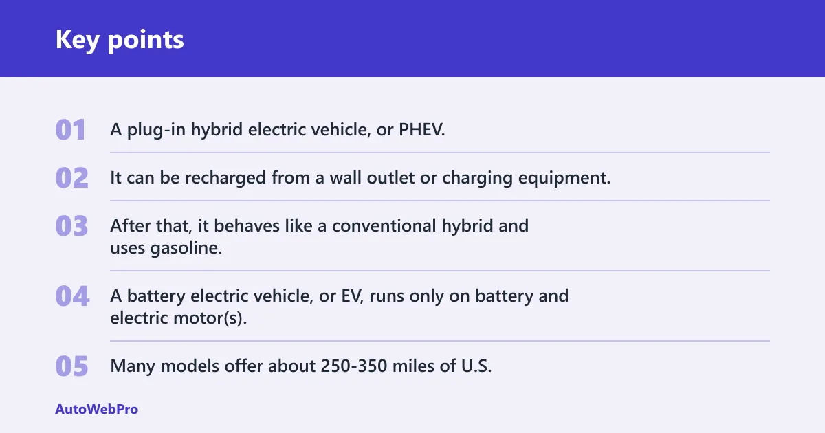 Key points: Plug-in hybrid vs EV: the core trade-off